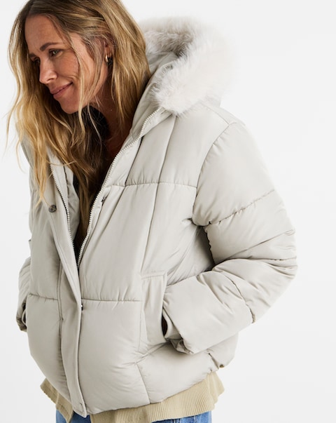 New In - Faux Fur Hood Padded Coat