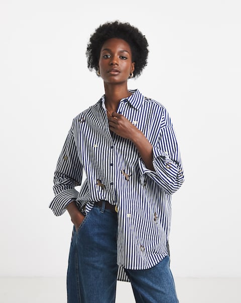 Embroidered Motif Stripe Shirt