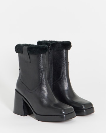 Kai Leather Fur Cuff Platform Boots - Extra Wide Fit (EEE)