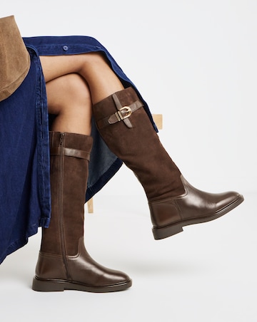 Zoe Leather Flat Knee High Riding Boots - Extra Wide Fit (EEE) & SuperCurvy Calf