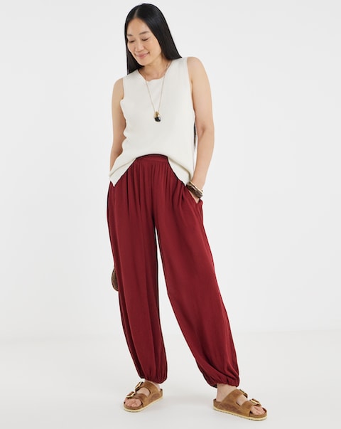 Burgundy Crinkle Balloon Trouser