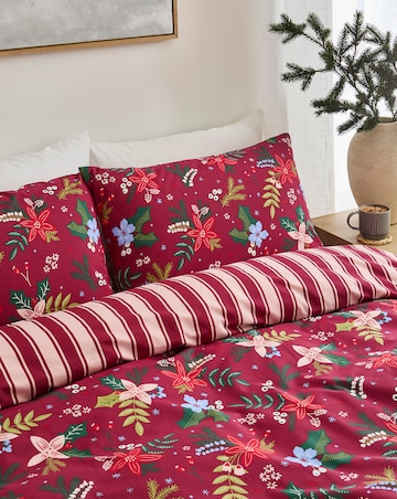 Christmas Floral Stripe Cotton Blend Reversible Duvet Cover Set