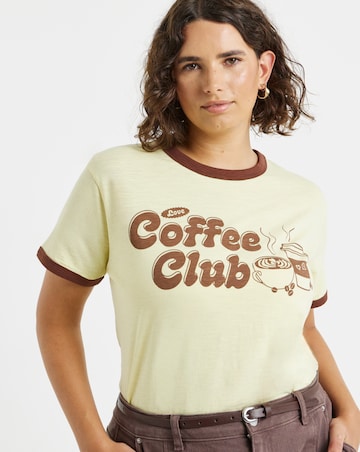 Simply Be Cream And Chocolate Coffee Club Slogan Ringer T-Shirt