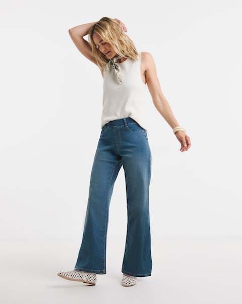 Mid Blue Stretch Wide Leg Jeggings
