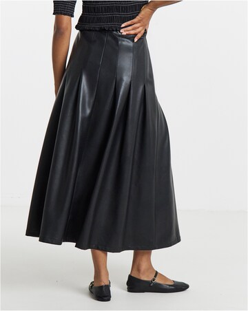 Black PU Pleated Midaxi Skirt