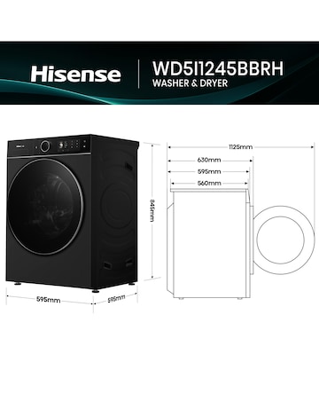 Hisense 5i 12kg / 8kg Heat Pump KitchenFit Washer Dryer Black