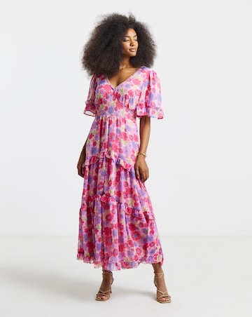 Simply Be Pink Floral Tiered Maxi Dress