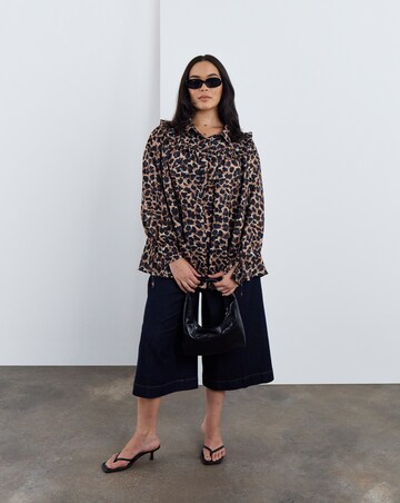 Simply Be Leopard Print Frill Detail Collared Blouse