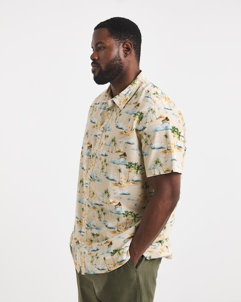 Holiday Print Short Sleeve Shirt Long Length