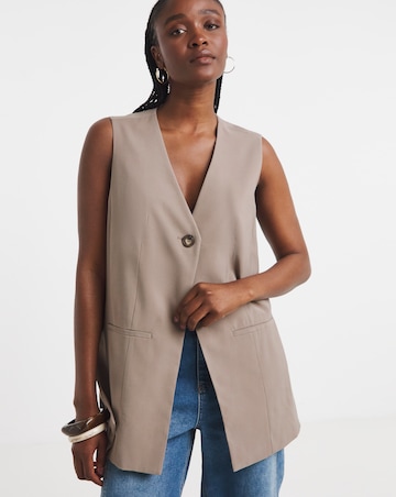 Neutral Soft Twill Longline Waistcoat