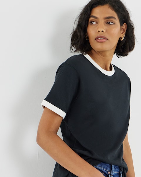 Black And White Short Sleeve Ringer T-Shirt
