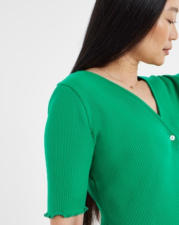 Green Lettuce Half Sleeve Rib Cardigan