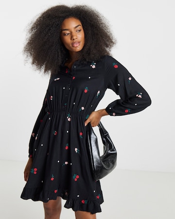 Black Embroidered Shirt Dress