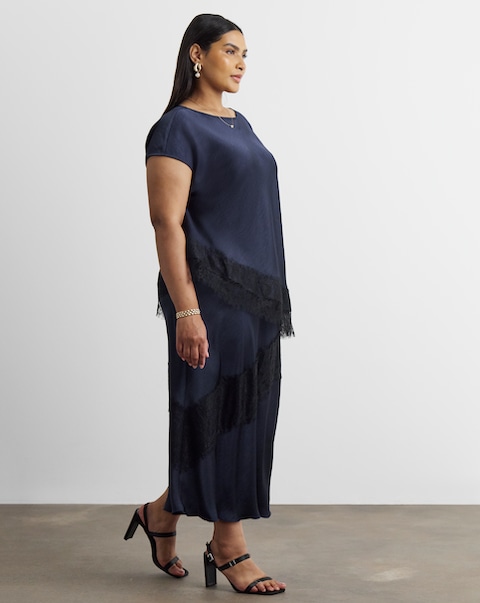 Joanna Hope Lace Trim Satin Skirt