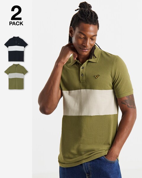 Voi 2 Pack Stripe Pique Polos Long Length