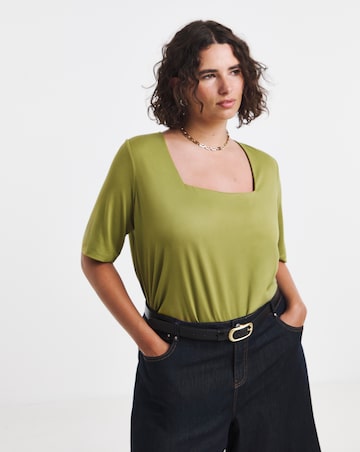 Simply Be Olive Half Sleeve Square Neck Top