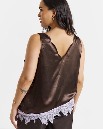 Simply Be Chocolate Satin Lace Trim Cami