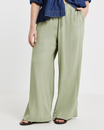 Simply Be Khaki Tie Waist Linen Mix Wide Leg Trousers