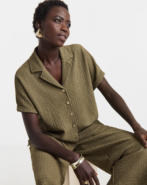 Olive Textured Collar Shirt