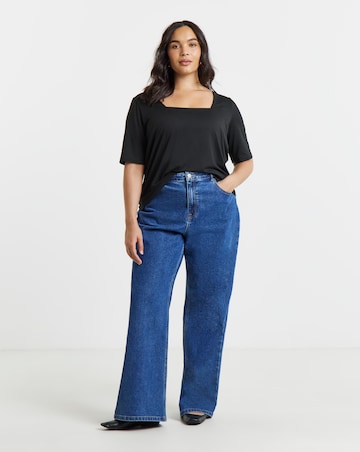Simply Be Black Half Sleeve Square Neck Top