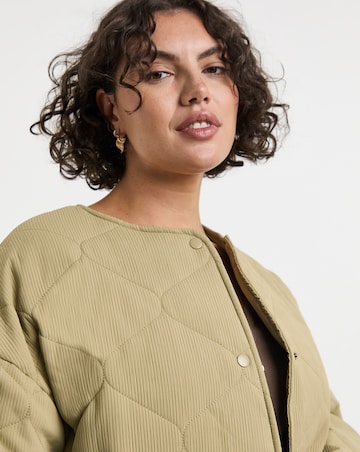 Simply Be Khaki Textured Quilted Round Collar Jacket