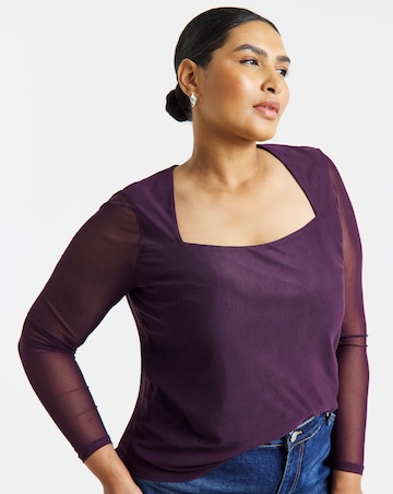 Simply Be Plum Mesh Square Neck Long Sleeve Top