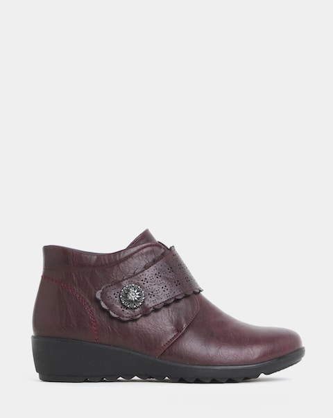Cushion Walk Laser Cut Floral Detail Wedge Boots - Wide Fit (E)