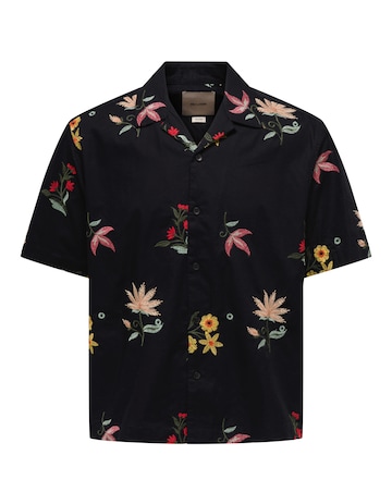 Only & Sons Edward Floral Embroided Shirt - Black