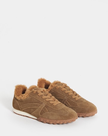 Araminta Suede Fur Trim Retro Trainers - Extra Wide Fit (EEE)