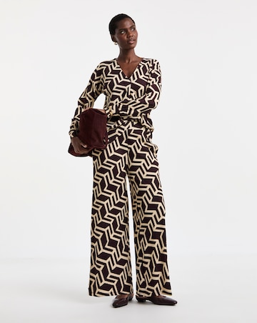 Chocolate Geo Textured Jersey Wide Leg Trouser Co Ord