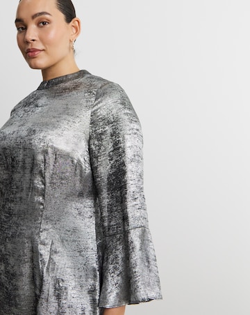 Joanna Hope Silver Foil Fluted Sleeve Dress