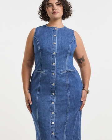 Simply Be Mid Wash Denim Sleeveless Midaxi Dress