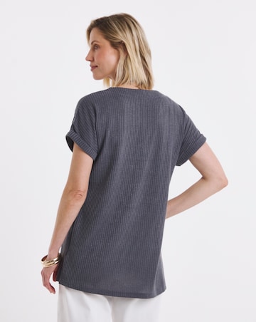 Grey V Neck Zip Front Longline Top