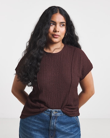 Simply Be Chocolate Seam Detail Grown On Sleeve Textured Top