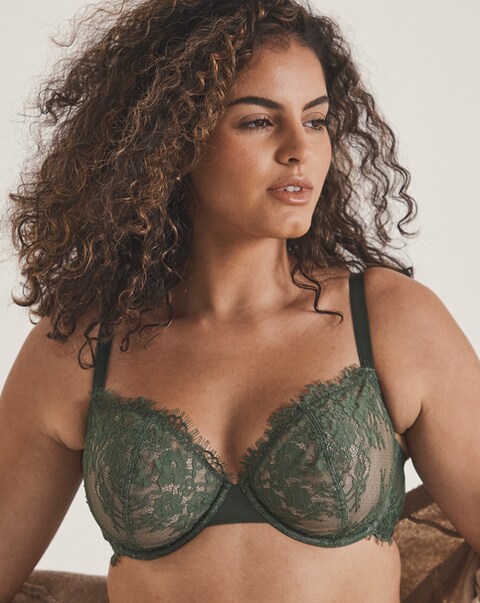 Pretty Secrets Lace Full Cup Non Padded Wired Bra Green