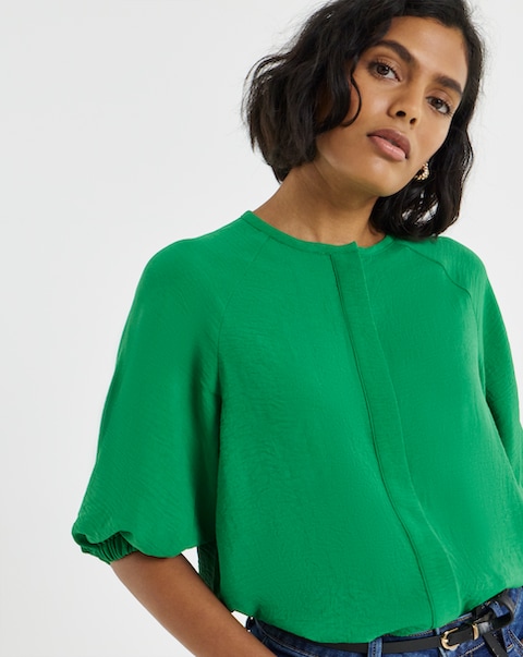 Simply Be Green Bubble Sleeve Cinch Waist Top