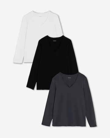 Black, White, Charcoal 3 Pack V-Neck Long Sleeve T-Shirt