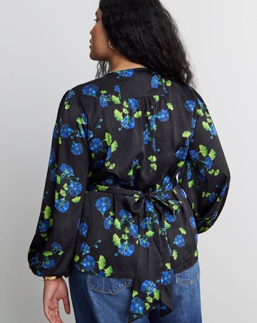 Joanna Hope Floral Satin Wrap Blouse
