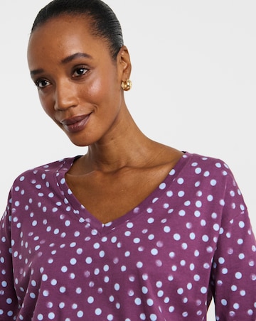 Spot Print 3/4 Sleeve Slouch V-Neck Longline Top