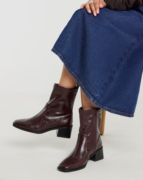 New In - Block Heel Ankle Sock Boot Ex Wide