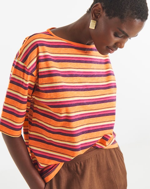 Stripe Raglan Boxy Cotton Tee