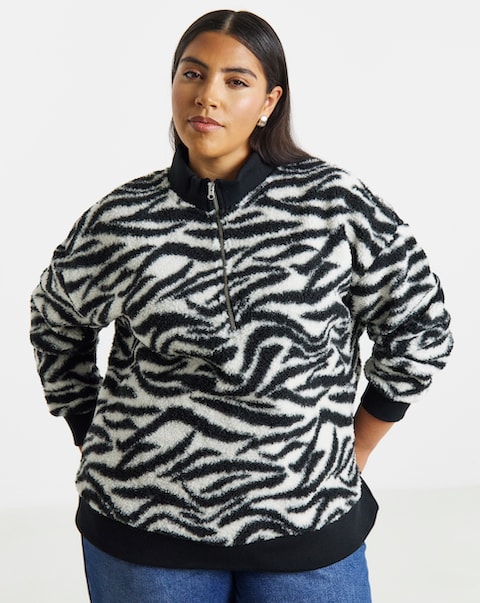 Black & White Zebra Print Borg Sweatshirt
