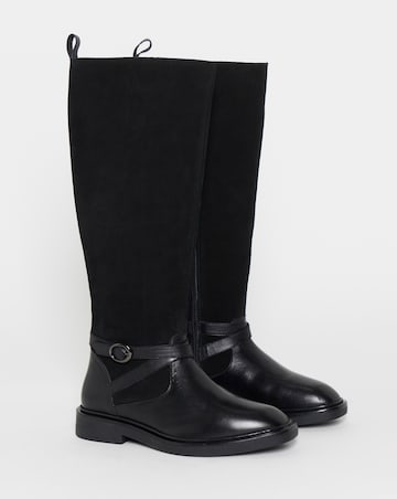 Chyna Leather Suede Mix Knee High Riding Boots - Wide Fit (E) & Curvy Calf