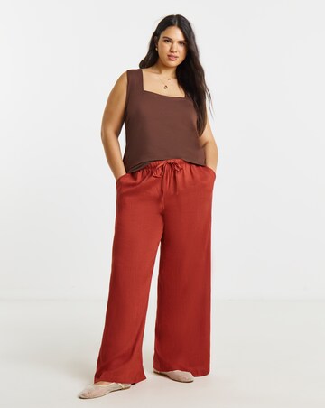 Rust Tie Waist Linen Wide Leg Trousers