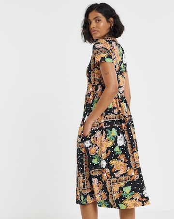 Simply Be Black Scarf Print Jersey Midi Dress With Pockets