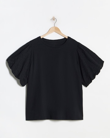 Simply Be Black Broderie Sleeve Crew Neck T-Shirt