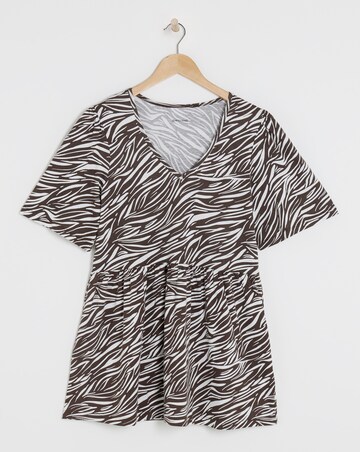 Pure Cotton V Neck SS Peplum Hem Longline Top