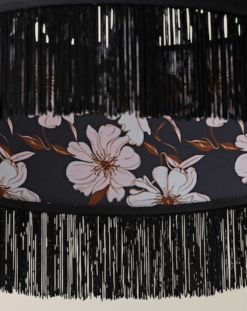 ValueLights Kimberly Black Velvet Printed Inner Drum Shade with Fringe Trim