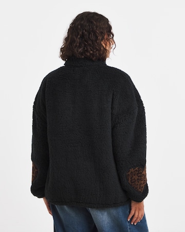 Simply Be Animal Heart Sleeve Detail Zip Through Borg