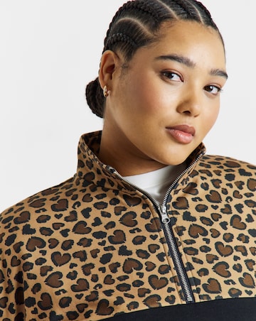 Simply Be Green Leopard Print Half Zip Sweatshirt